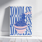 Modern Bold Blue Noodles Typography - Framed Canvas Wall Art Print | House Prints