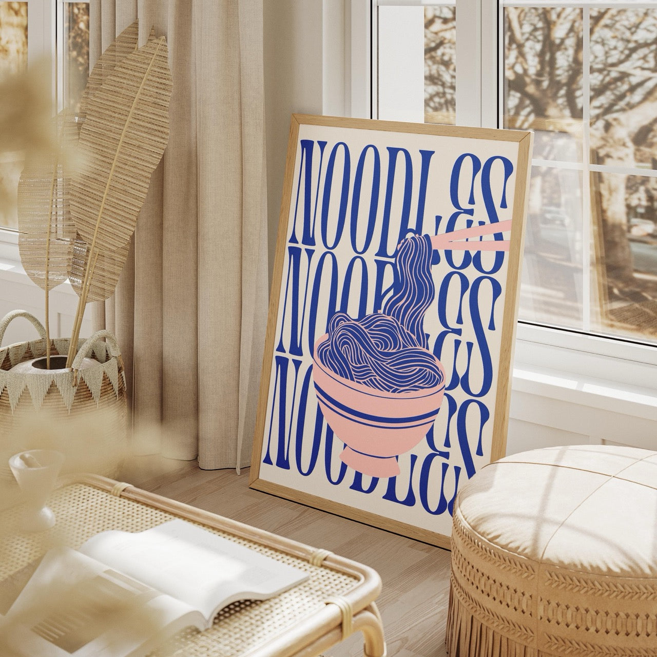 Modern Bold Blue Noodles Typography - Rolled Poster Wall Art Print - House Prints