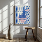 Modern Bold Blue Noodles Typography - Framed Canvas Wall Art Print | House Prints