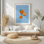 Bright Oranges on Blue Grid - Rolled Poster Wall Art Print | House Prints