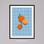 Bright Oranges on Blue Grid - Rolled Poster Wall Art Print | House Prints