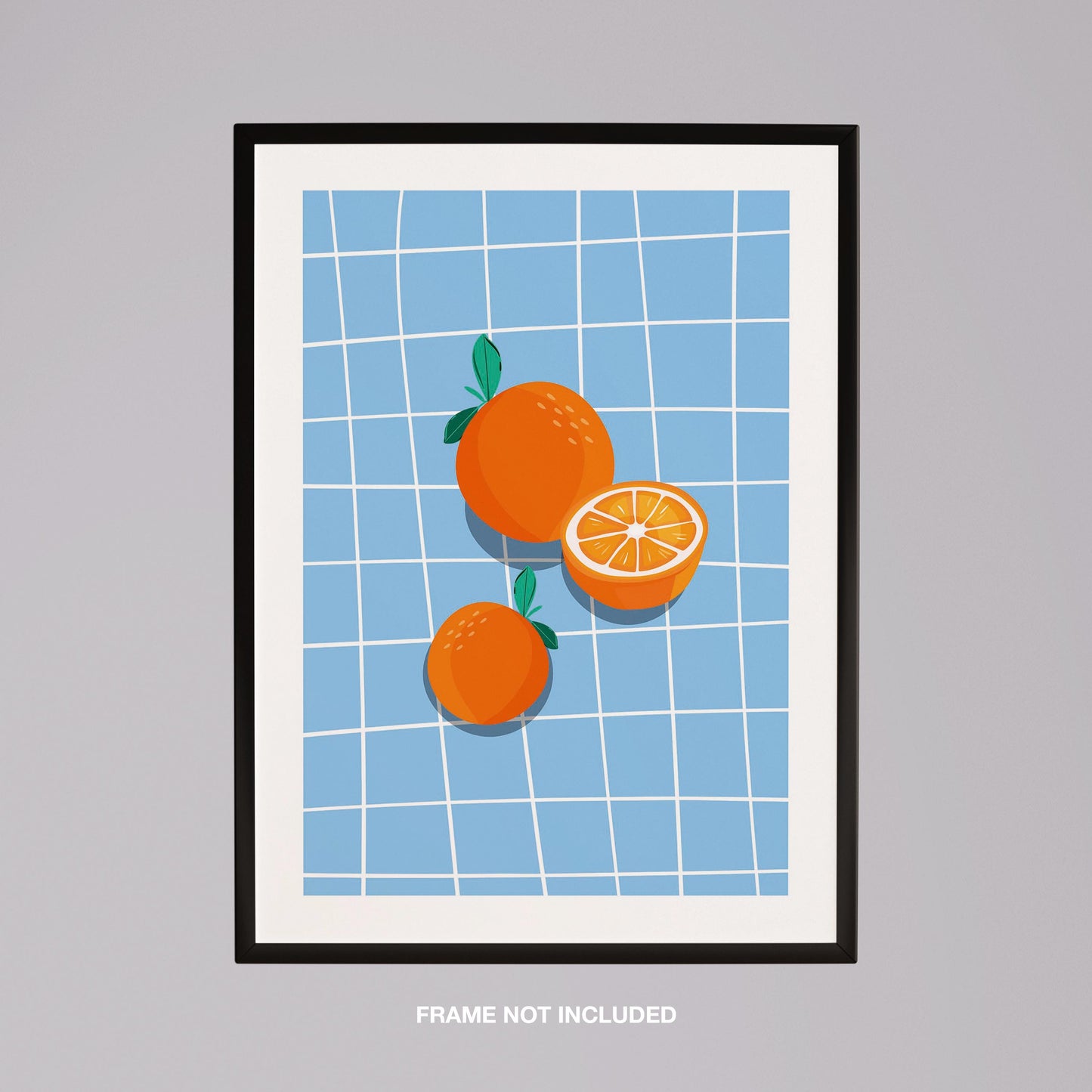 Bright Oranges on Blue Grid - Rolled Poster Wall Art Print - House Prints