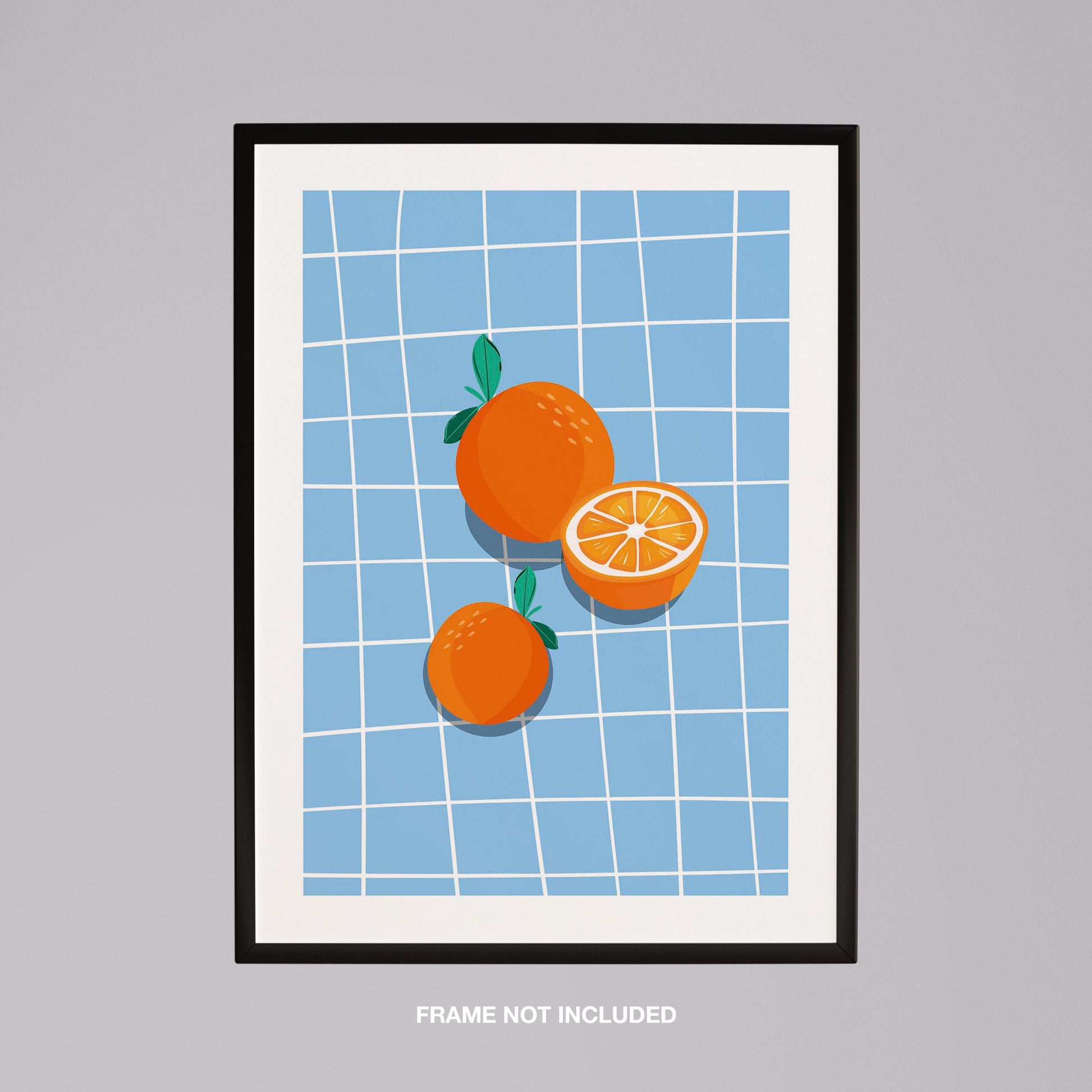 Bright Oranges on Blue Grid - Rolled Poster Wall Art Print - House Prints