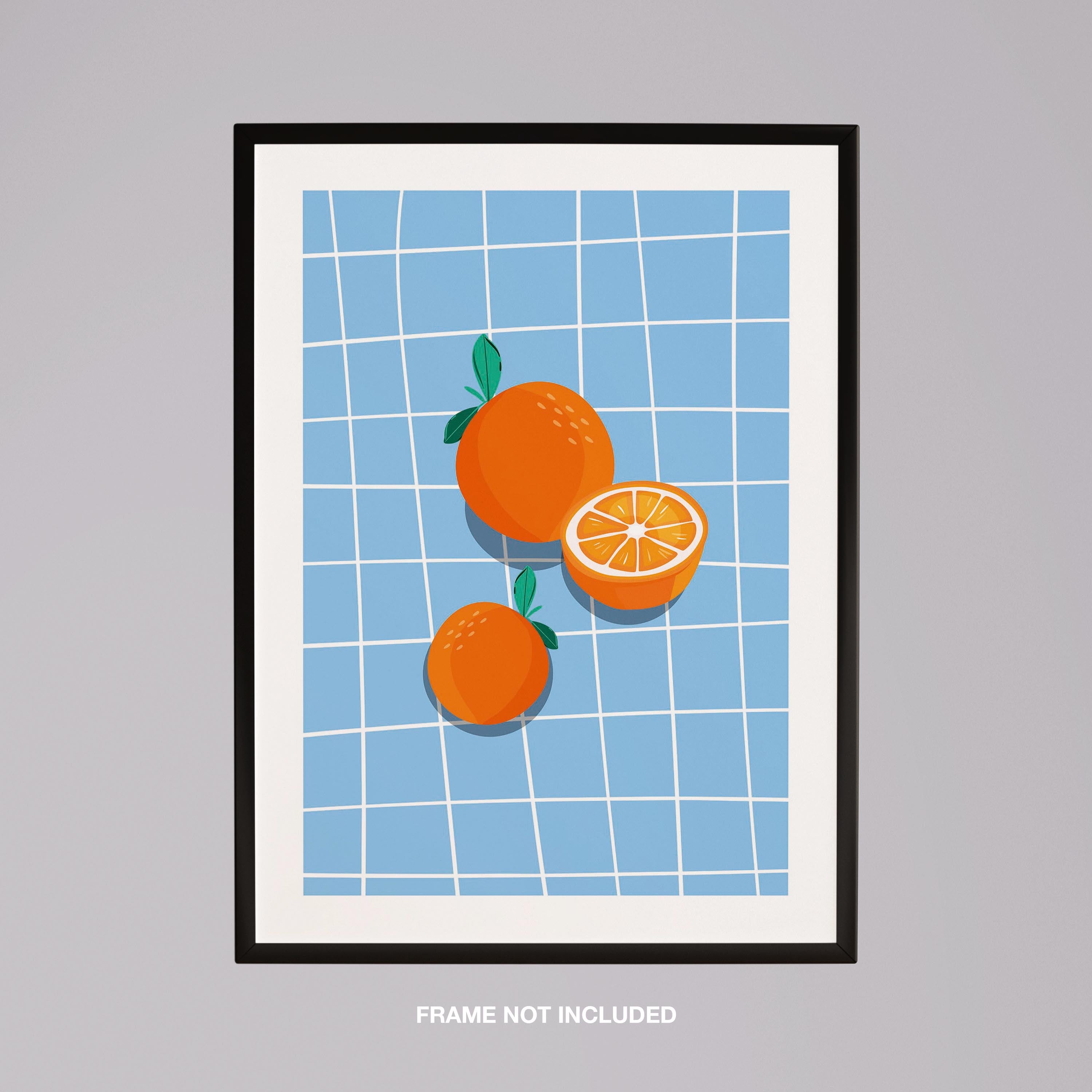 Bright Oranges on Blue Grid - Rolled Poster Wall Art Print | House Prints