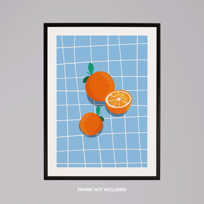 Bright Oranges on Blue Grid - Rolled Poster Wall Art Print - House Prints