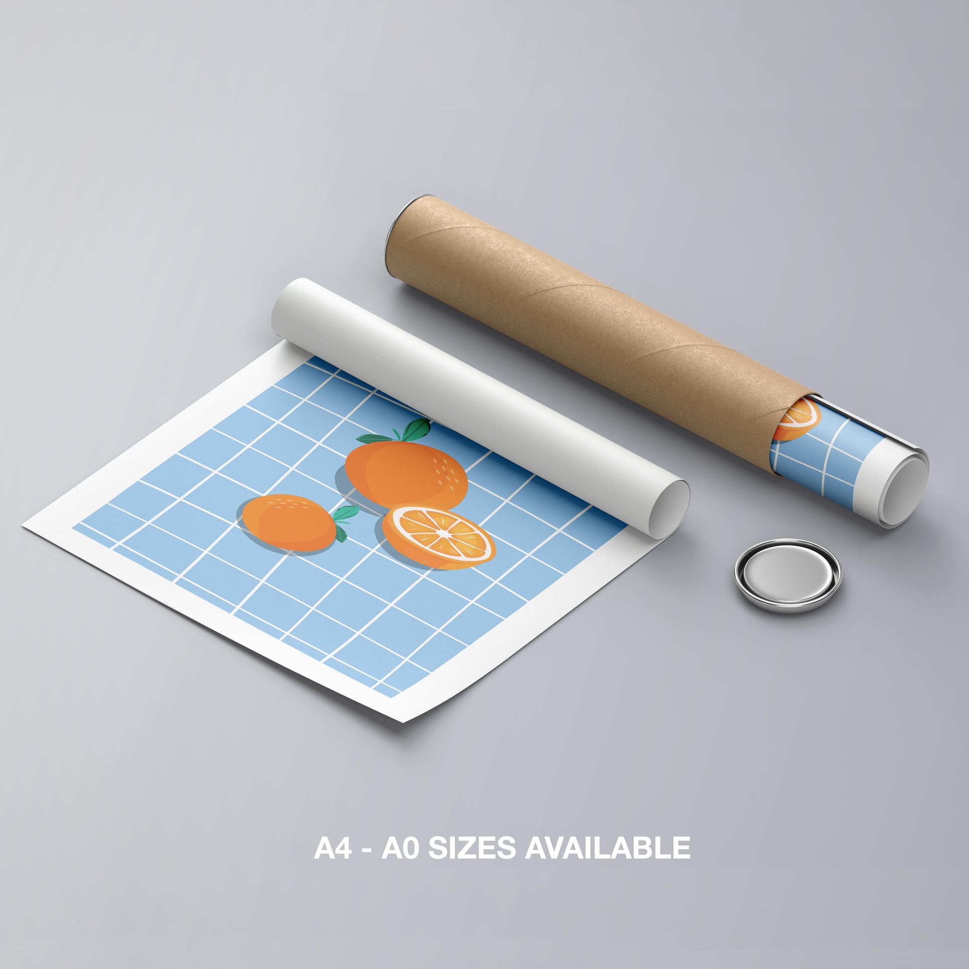 Bright Oranges on Blue Grid - Rolled Poster Wall Art Print - House Prints