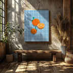 Bright Oranges on Blue Grid - Framed Canvas Wall Art Print | House Prints