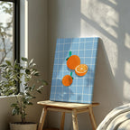 Bright Oranges on Blue Grid - Framed Canvas Wall Art Print | House Prints