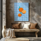 Bright Oranges on Blue Grid - Framed Canvas Wall Art Print | House Prints