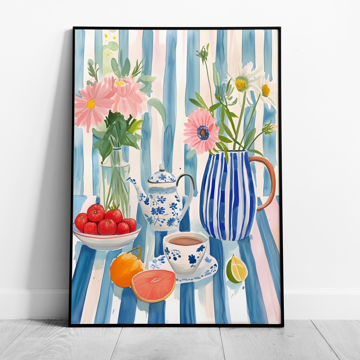 Morning Tea with Blooming Flowers - Rolled Poster Wall Art Print - House Prints