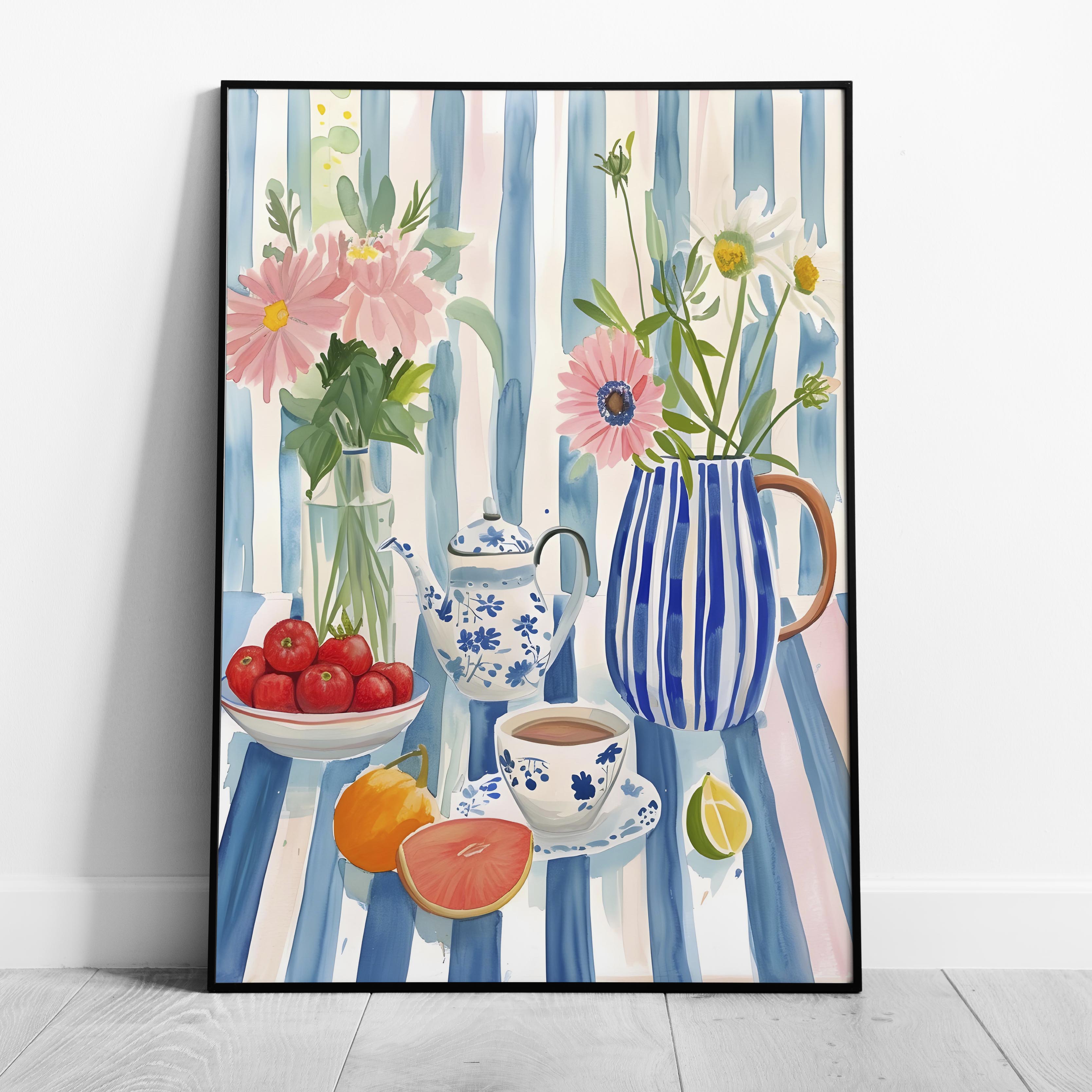 Morning Tea with Blooming Flowers - Rolled Poster Wall Art Print | House Prints