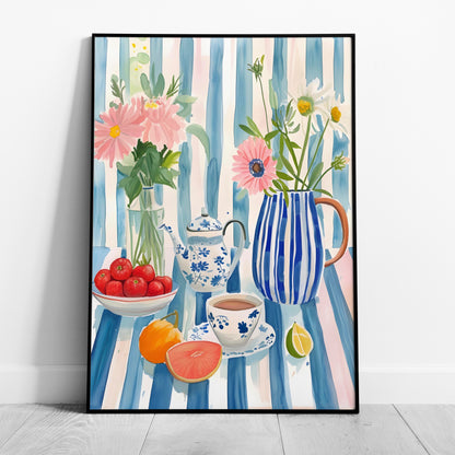 Morning Tea with Blooming Flowers - Rolled Poster Wall Art Print - House Prints