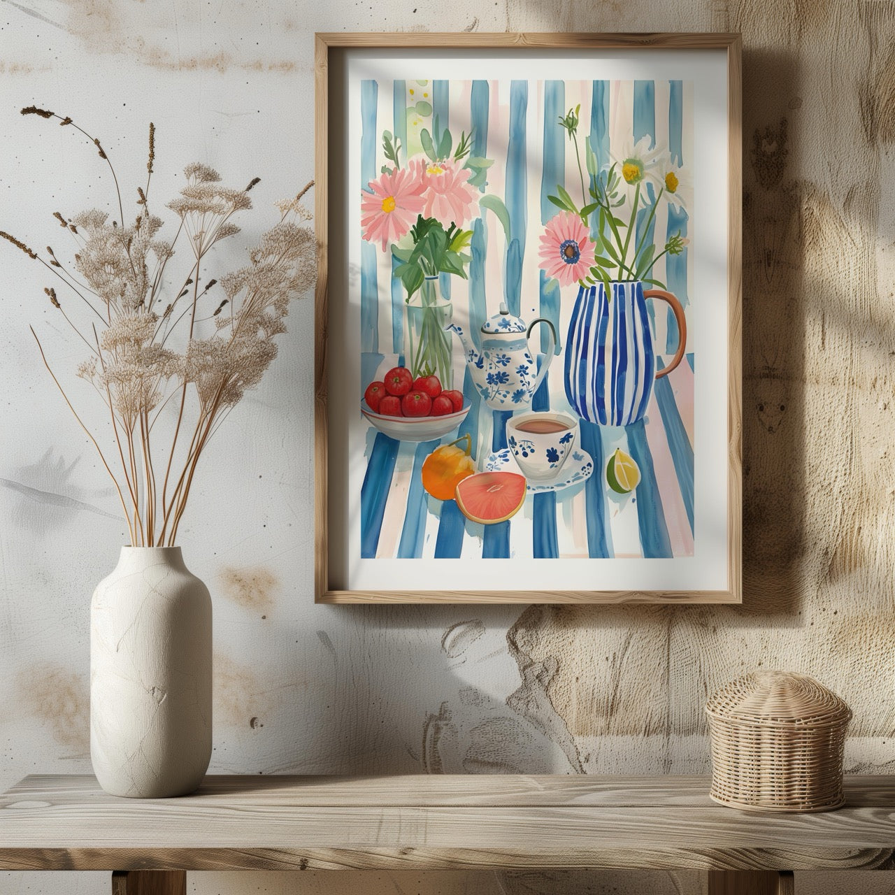 Morning Tea with Blooming Flowers - Rolled Poster Wall Art Print - House Prints