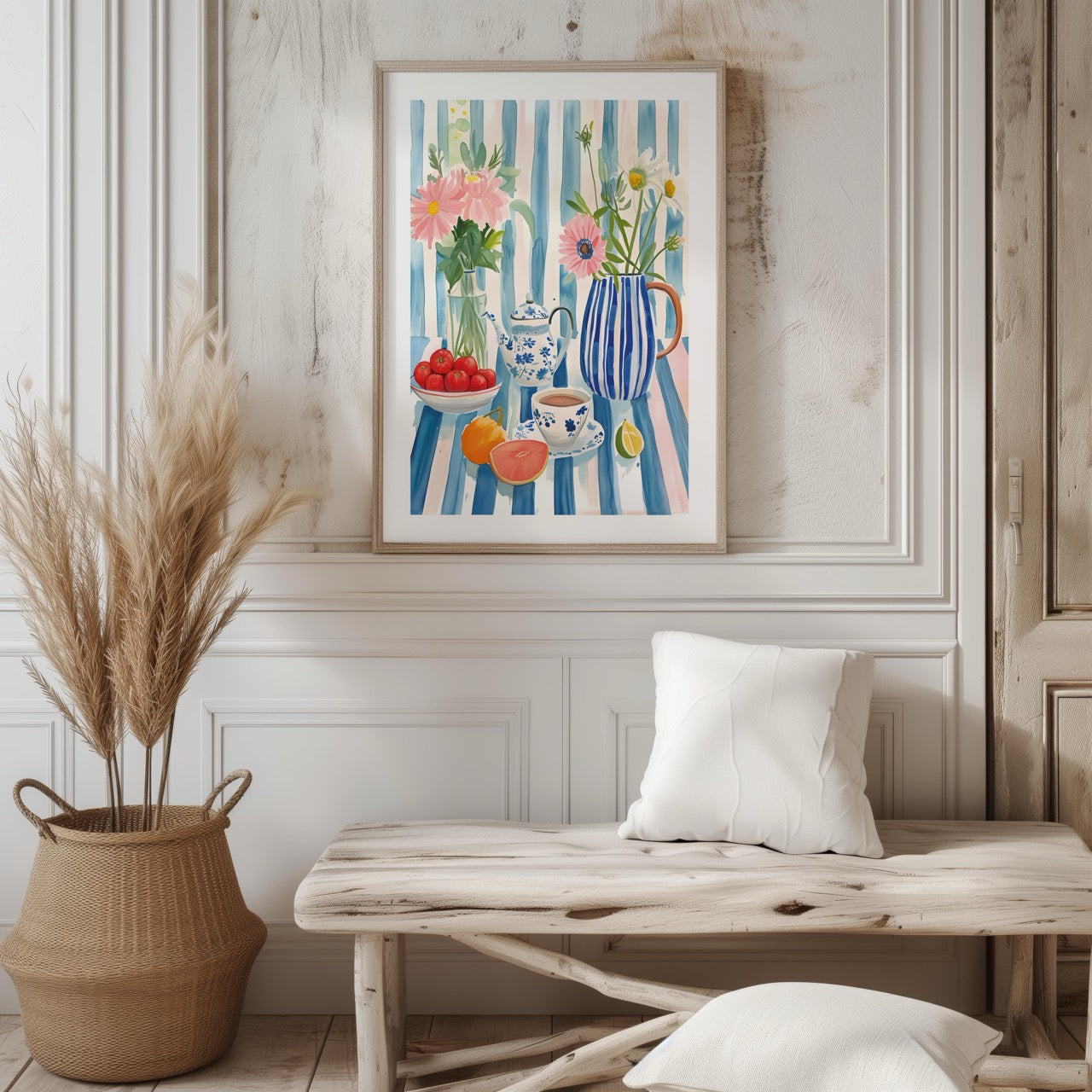 Morning Tea with Blooming Flowers - Rolled Poster Wall Art Print - House Prints