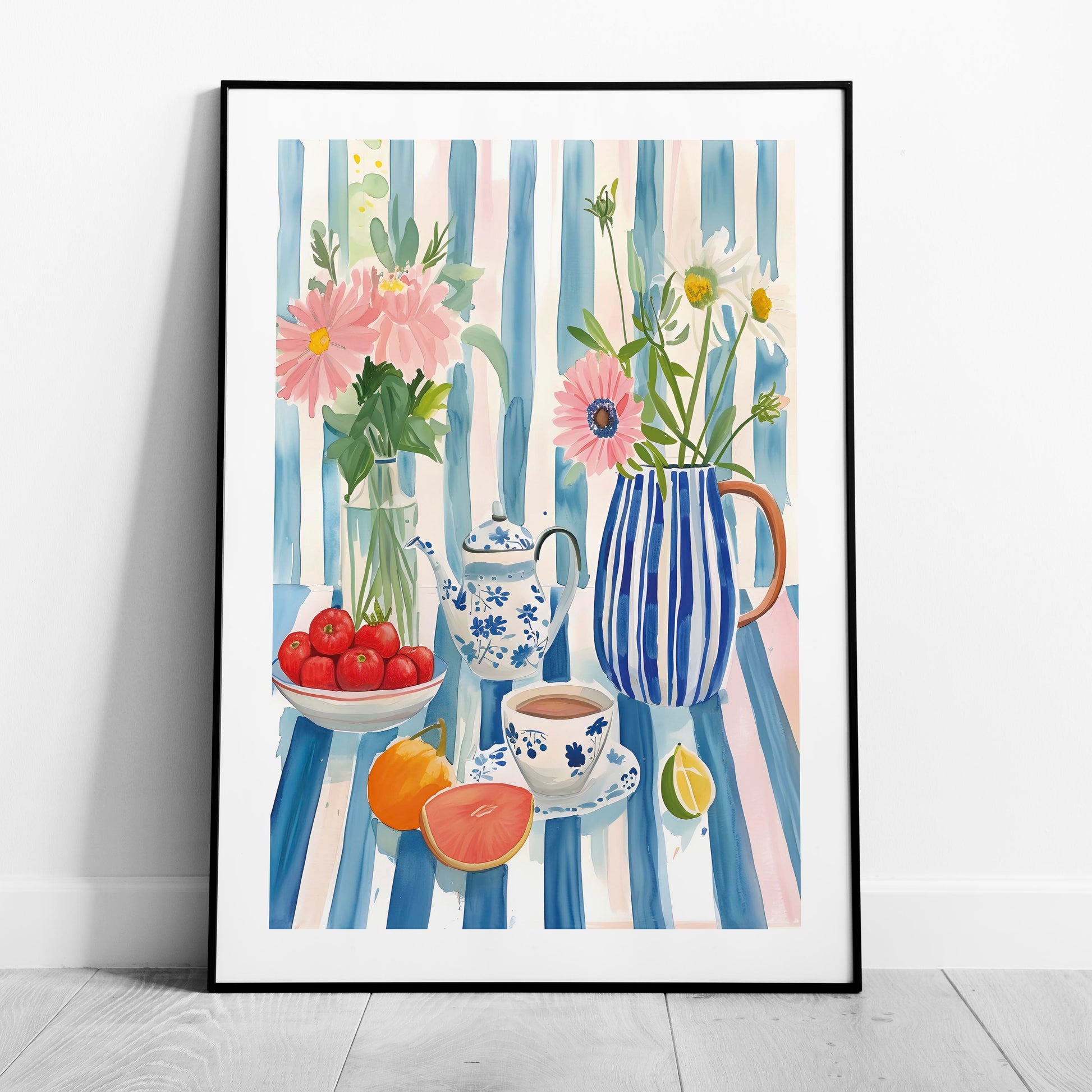 Morning Tea with Blooming Flowers - Rolled Poster Wall Art Print - House Prints