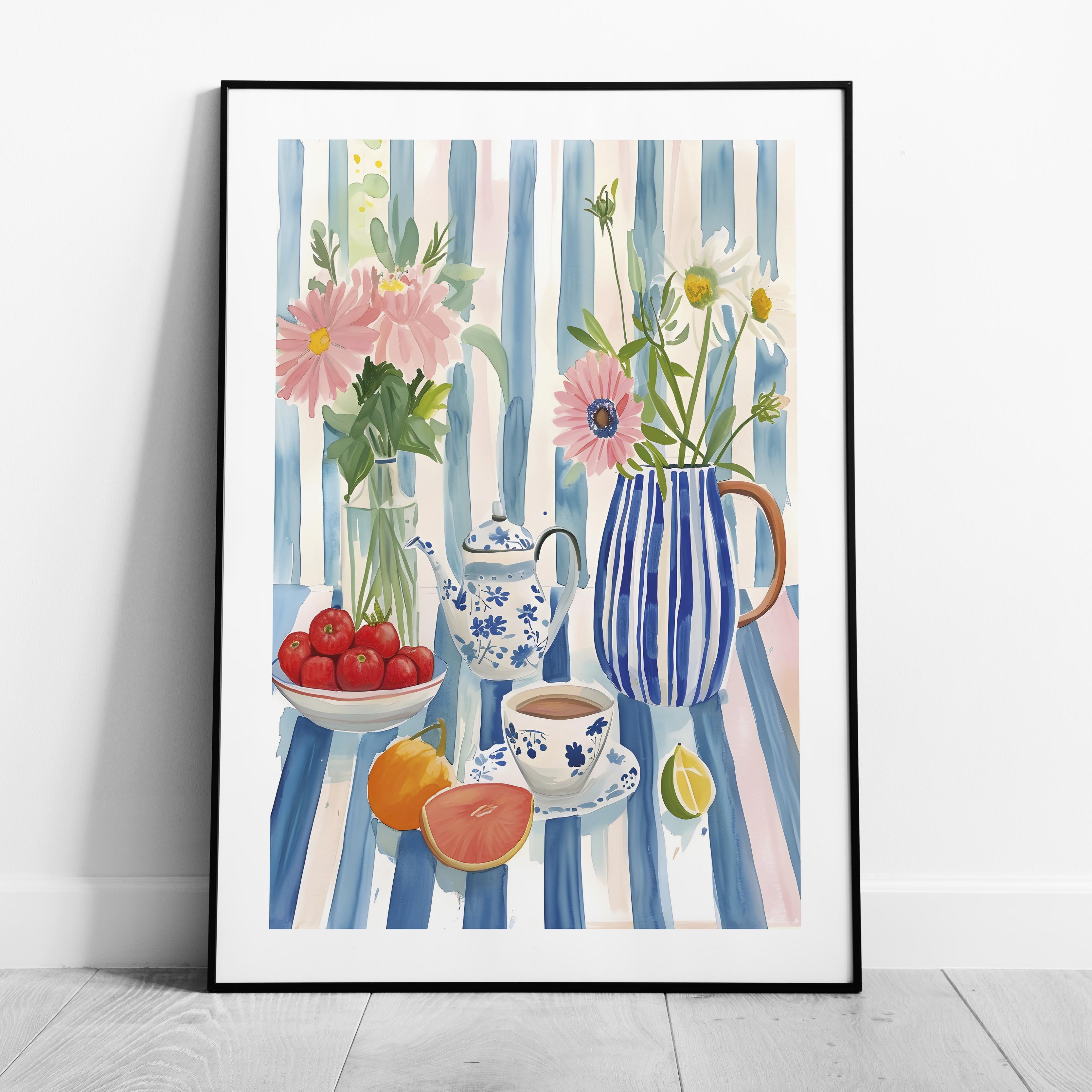 Morning Tea with Blooming Flowers - Rolled Poster Wall Art Print | House Prints