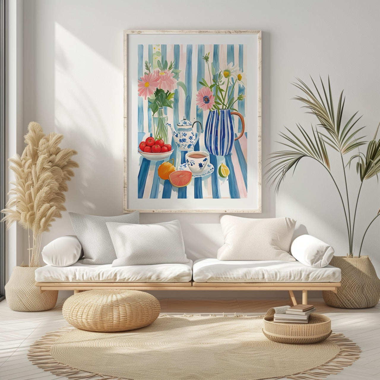 Morning Tea with Blooming Flowers - Rolled Poster Wall Art Print - House Prints