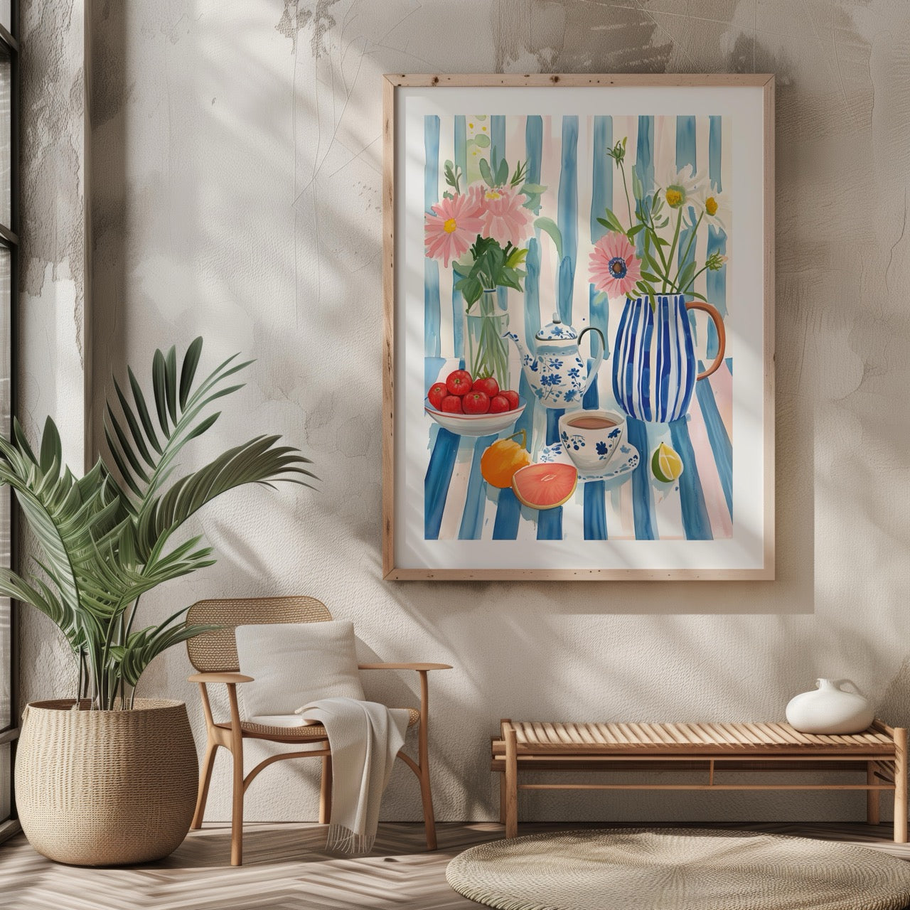 Morning Tea with Blooming Flowers - Rolled Poster Wall Art Print - House Prints