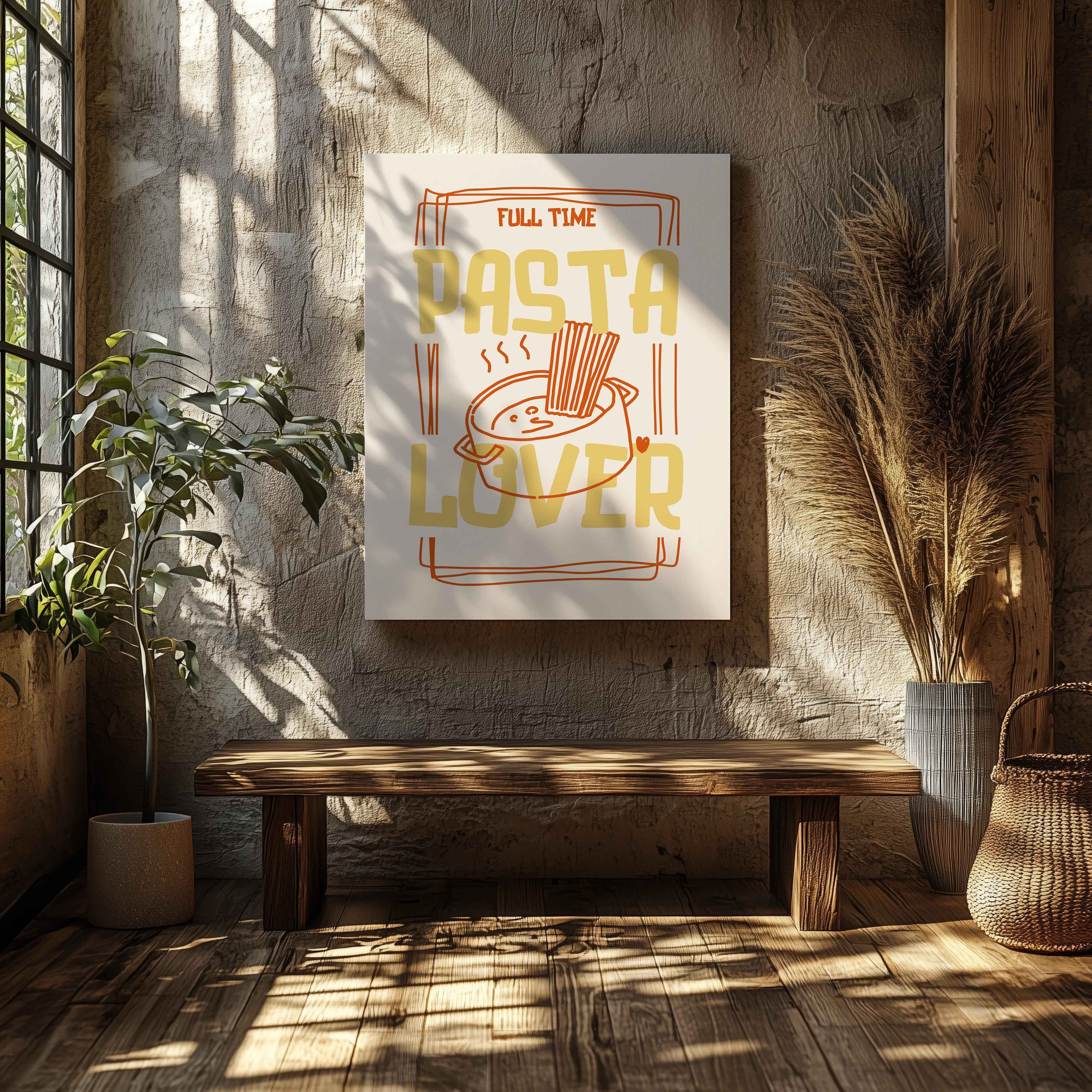 Full Time Pasta Lover Kitchen Cooking - Framed Canvas Wall Art Print