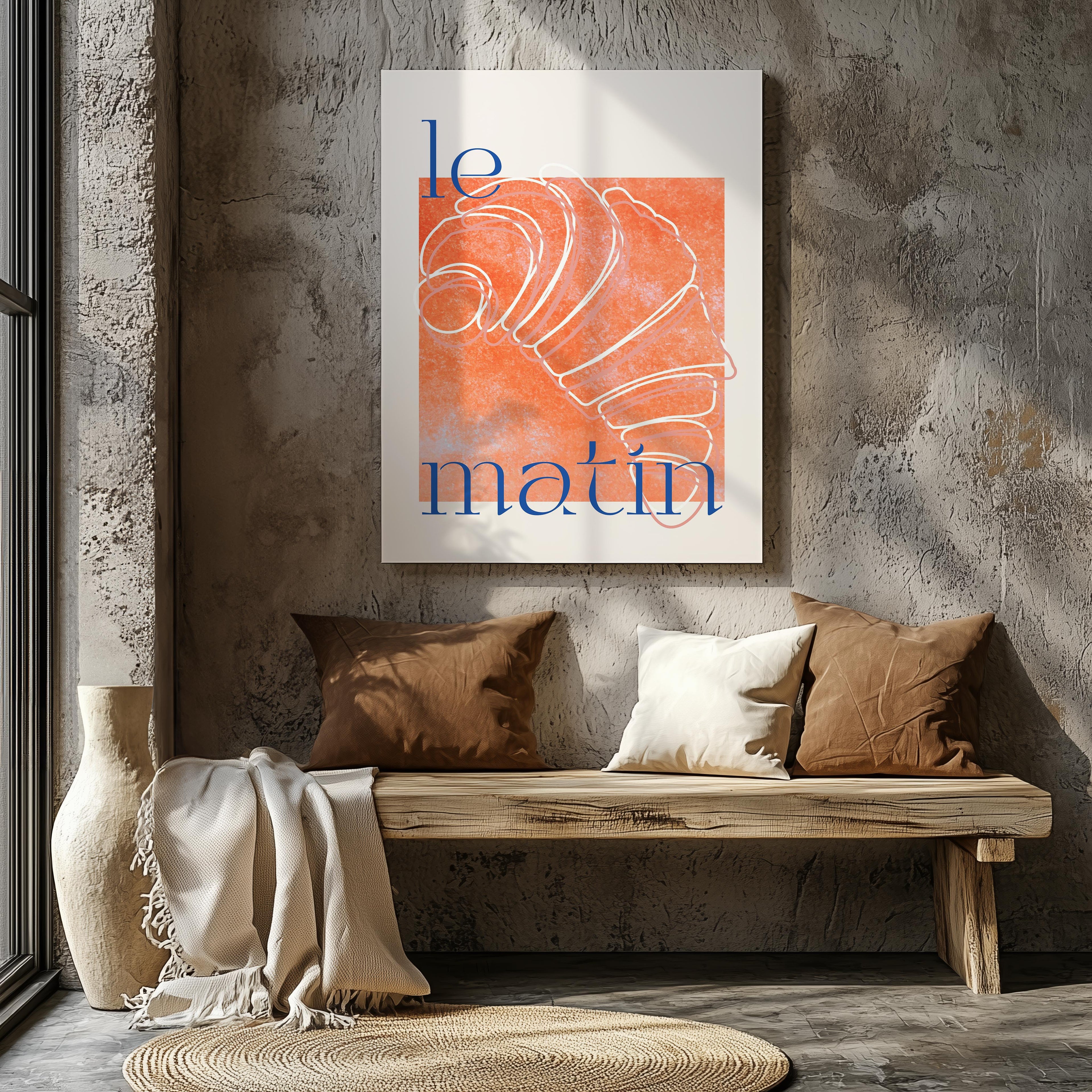 Le Matin Morning Breakfast Croissant - Framed Canvas Wall Art Print | House Prints