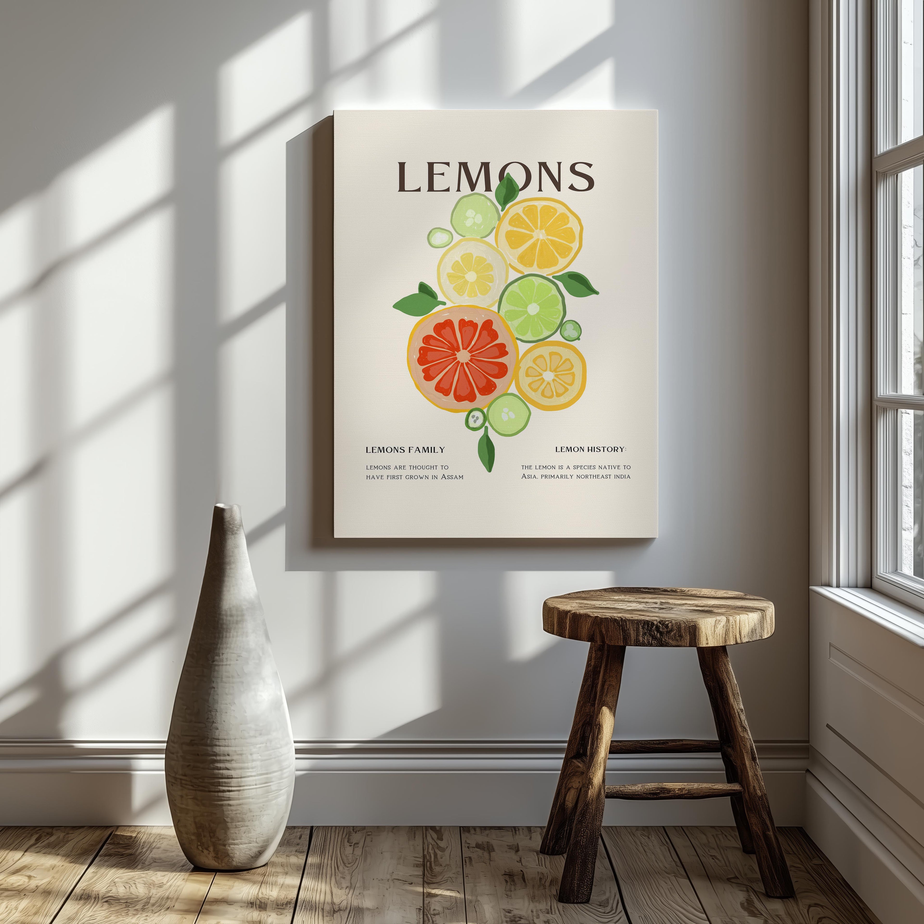Citrus Lemon Botanical Family Kitchen - Framed Canvas Wall Art Print | House Prints
