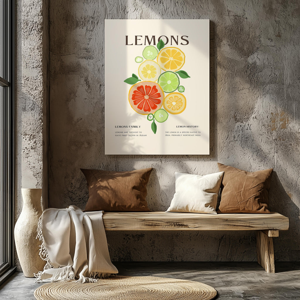 Citrus Lemon Botanical Family Kitchen - Framed Canvas Wall Art Print | House Prints