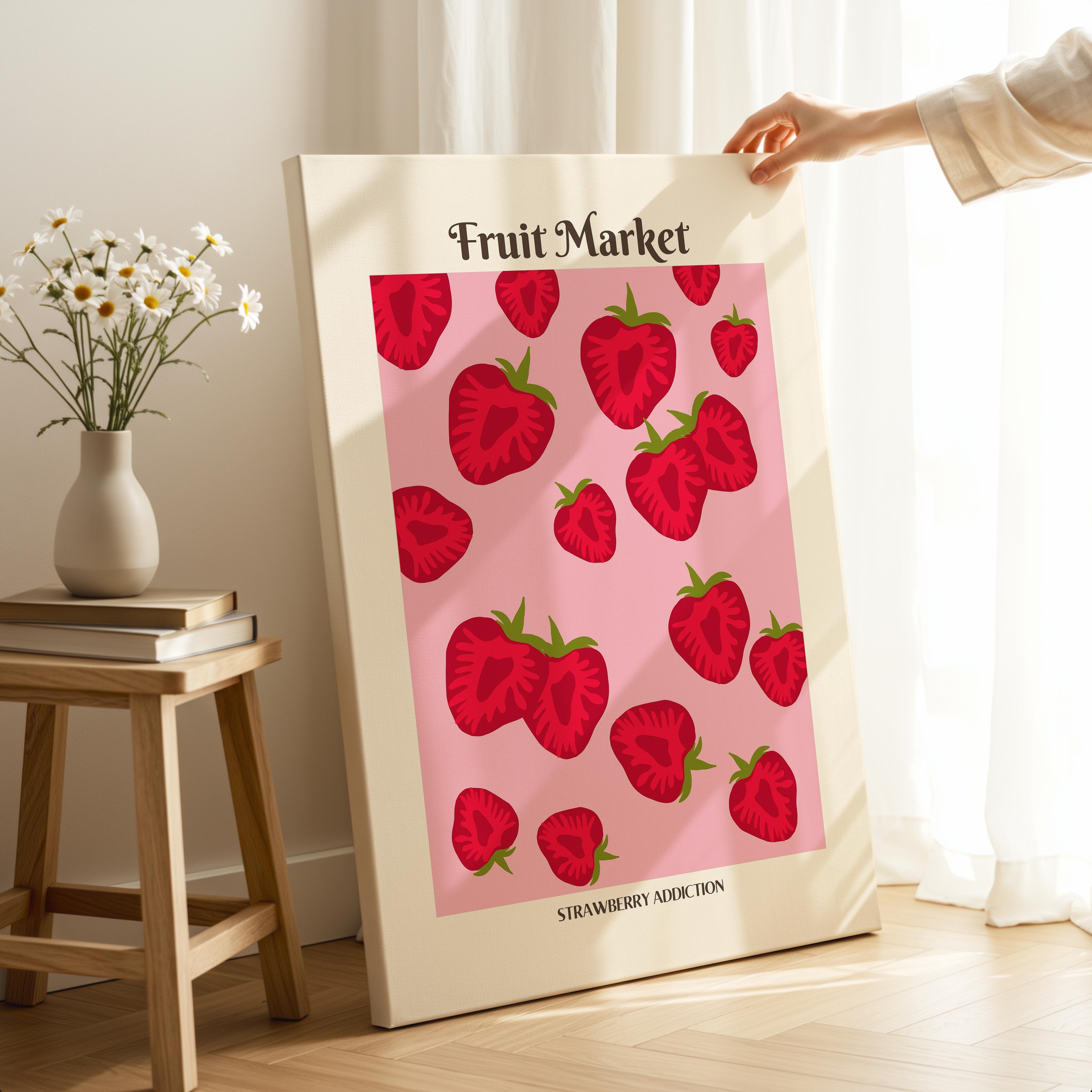 Pink Strawberry Addiction Kitchen Fruit Market - Framed Canvas Wall Art Print | House Prints