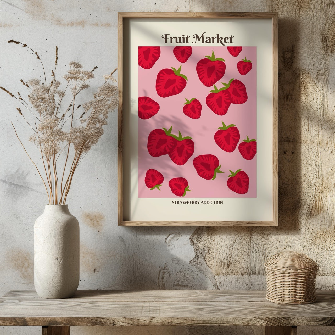Pink Strawberry Addiction Kitchen Fruit Market - Rolled Poster Wall Art Print | House Prints
