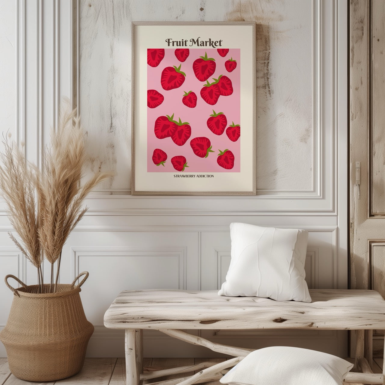 Pink Strawberry Addiction Kitchen Fruit Market - Rolled Poster Wall Art Print | House Prints