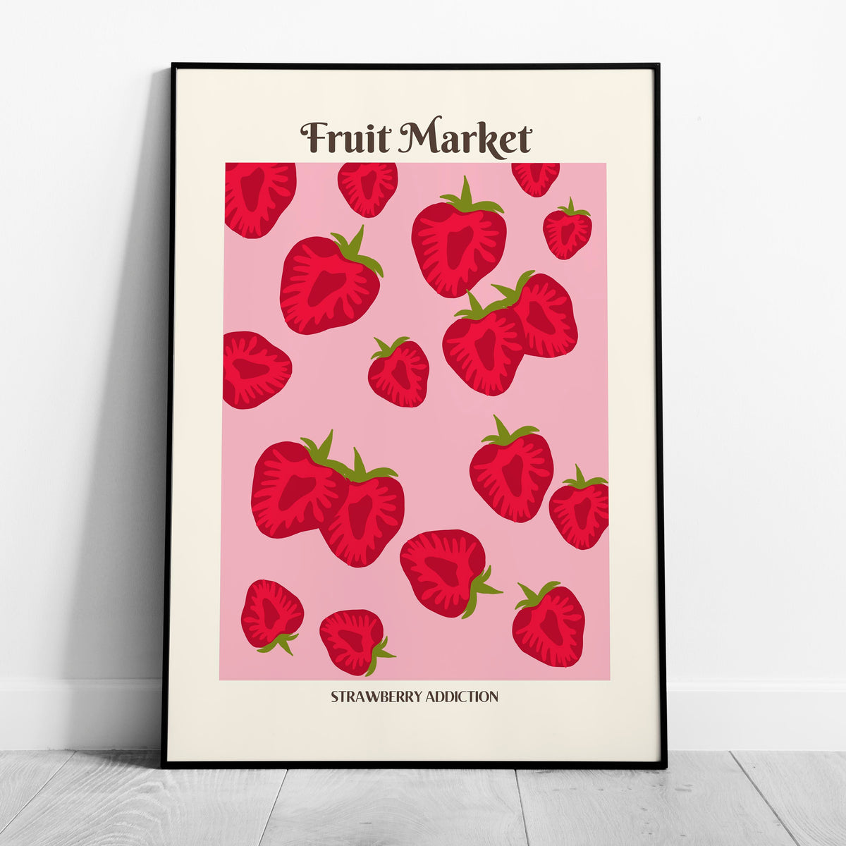 Pink Strawberry Addiction Kitchen Fruit Market - Rolled Poster Wall Art Print | House Prints