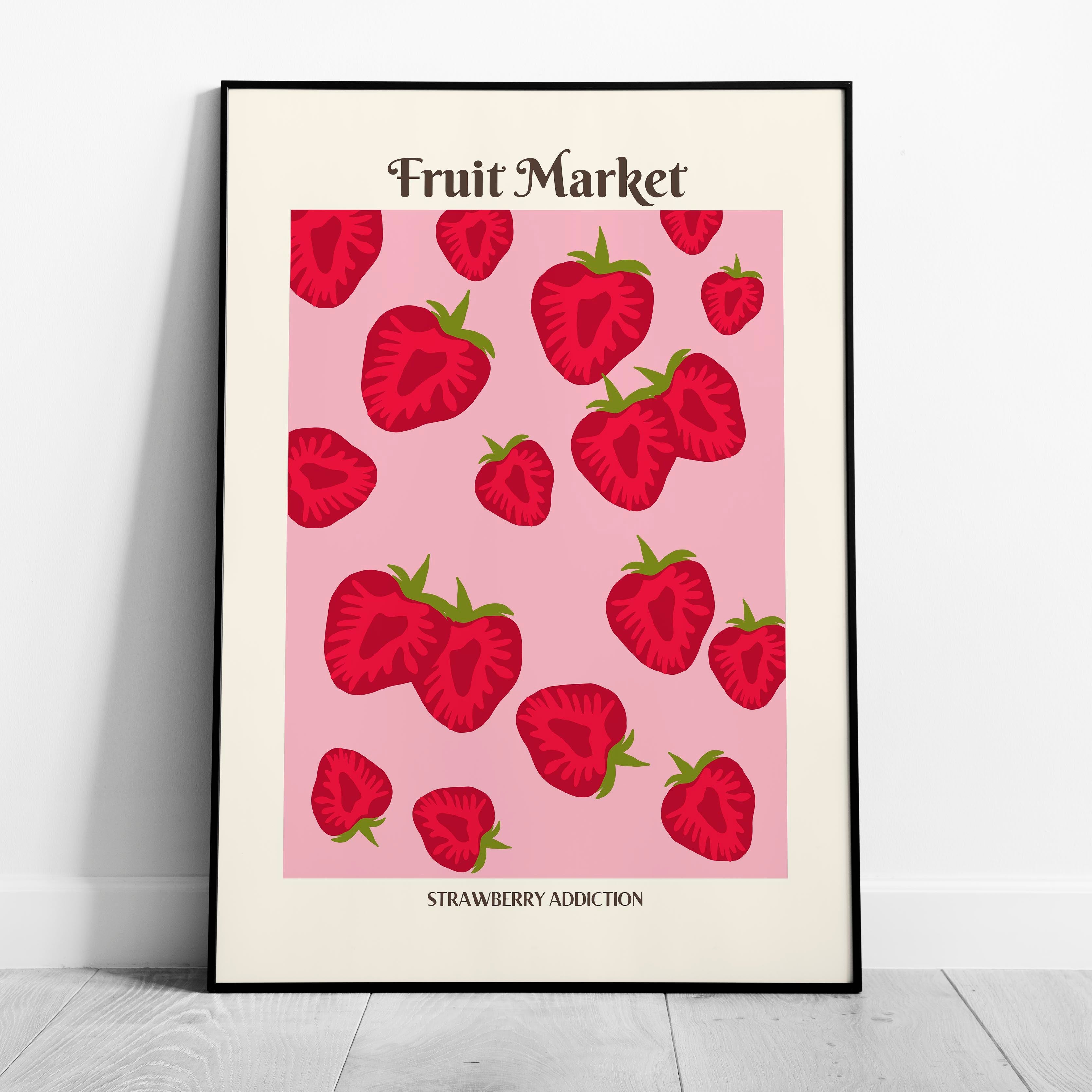 Pink Strawberry Addiction Kitchen Fruit Market - Rolled Poster Wall Art Print | House Prints