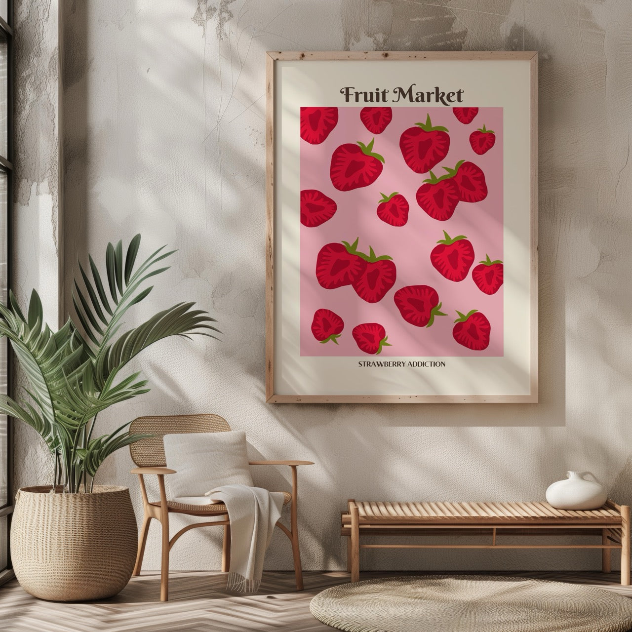 Pink Strawberry Addiction Kitchen Fruit Market - Rolled Poster Wall Art Print | House Prints
