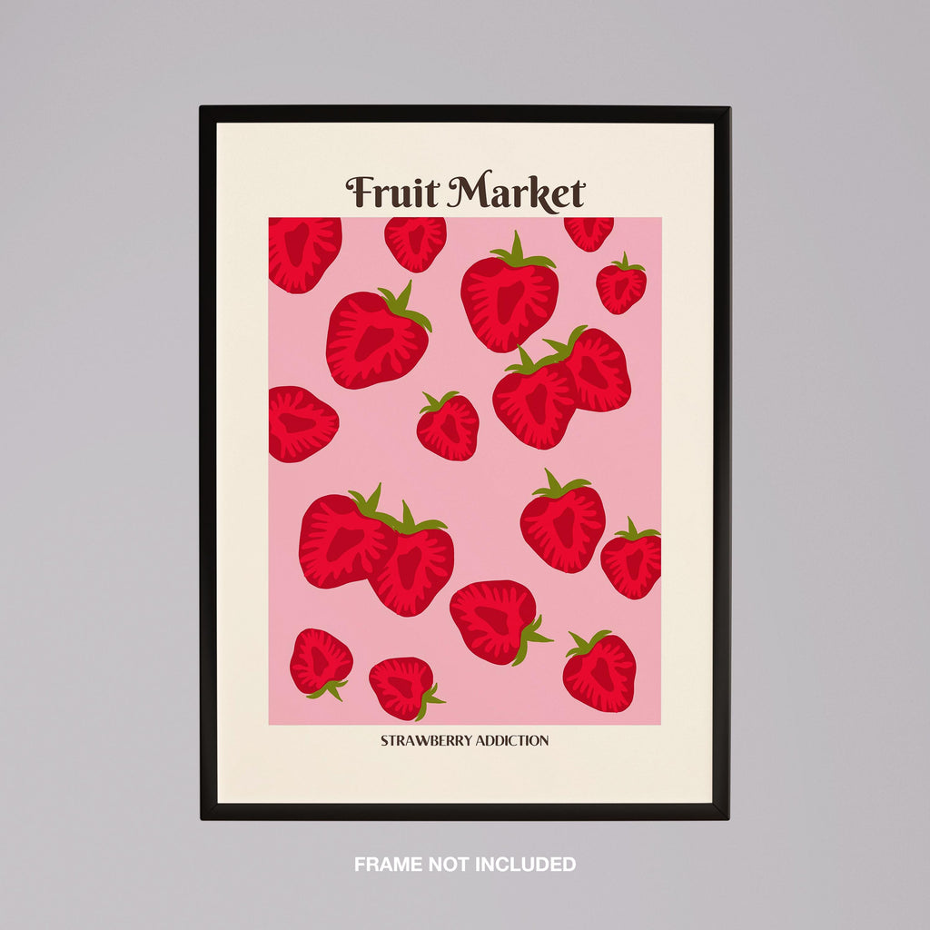 Pink Strawberry Addiction Kitchen Fruit Market - Rolled Poster Wall Art Print | House Prints