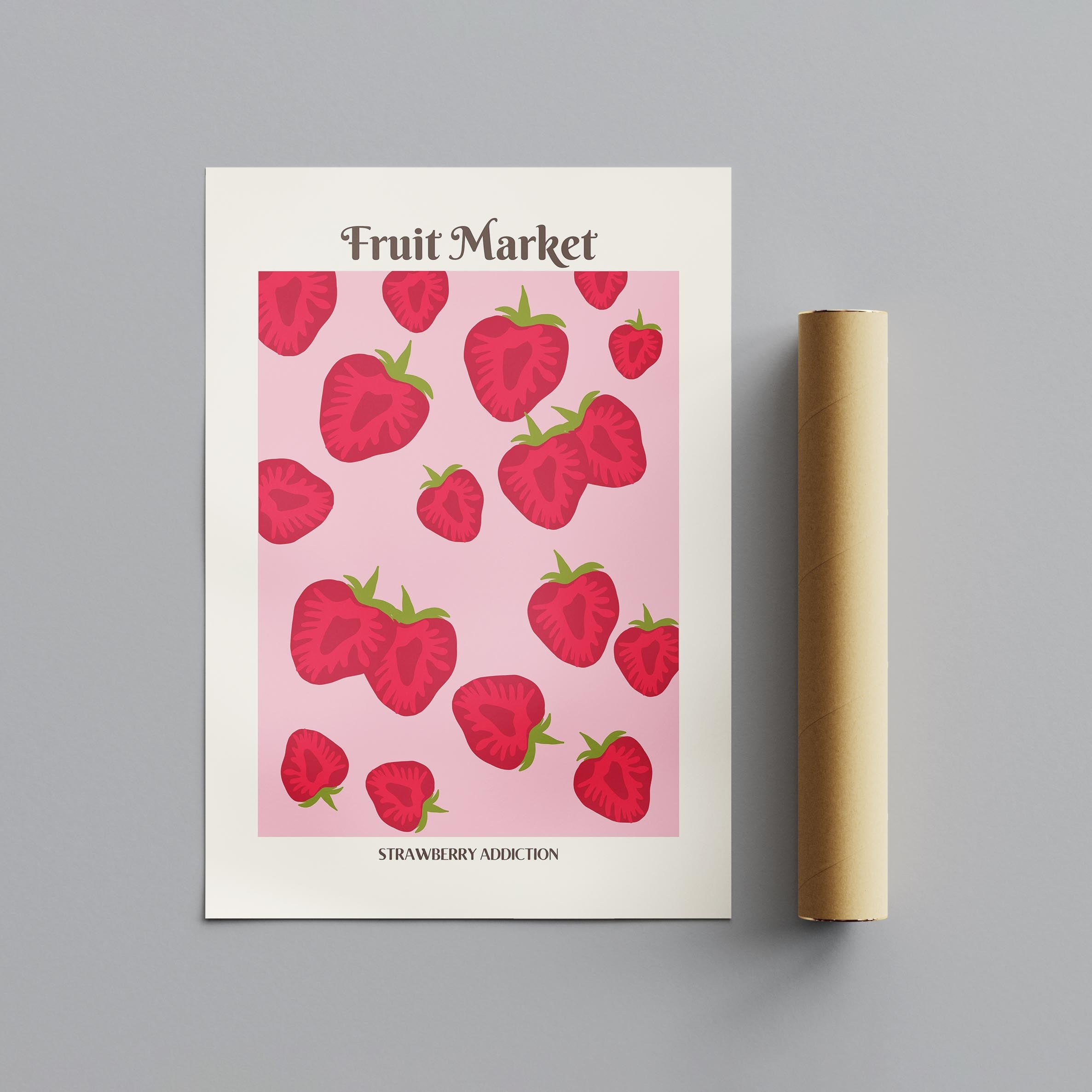 Pink Strawberry Addiction Kitchen Fruit Market - Rolled Poster Wall Art Print | House Prints