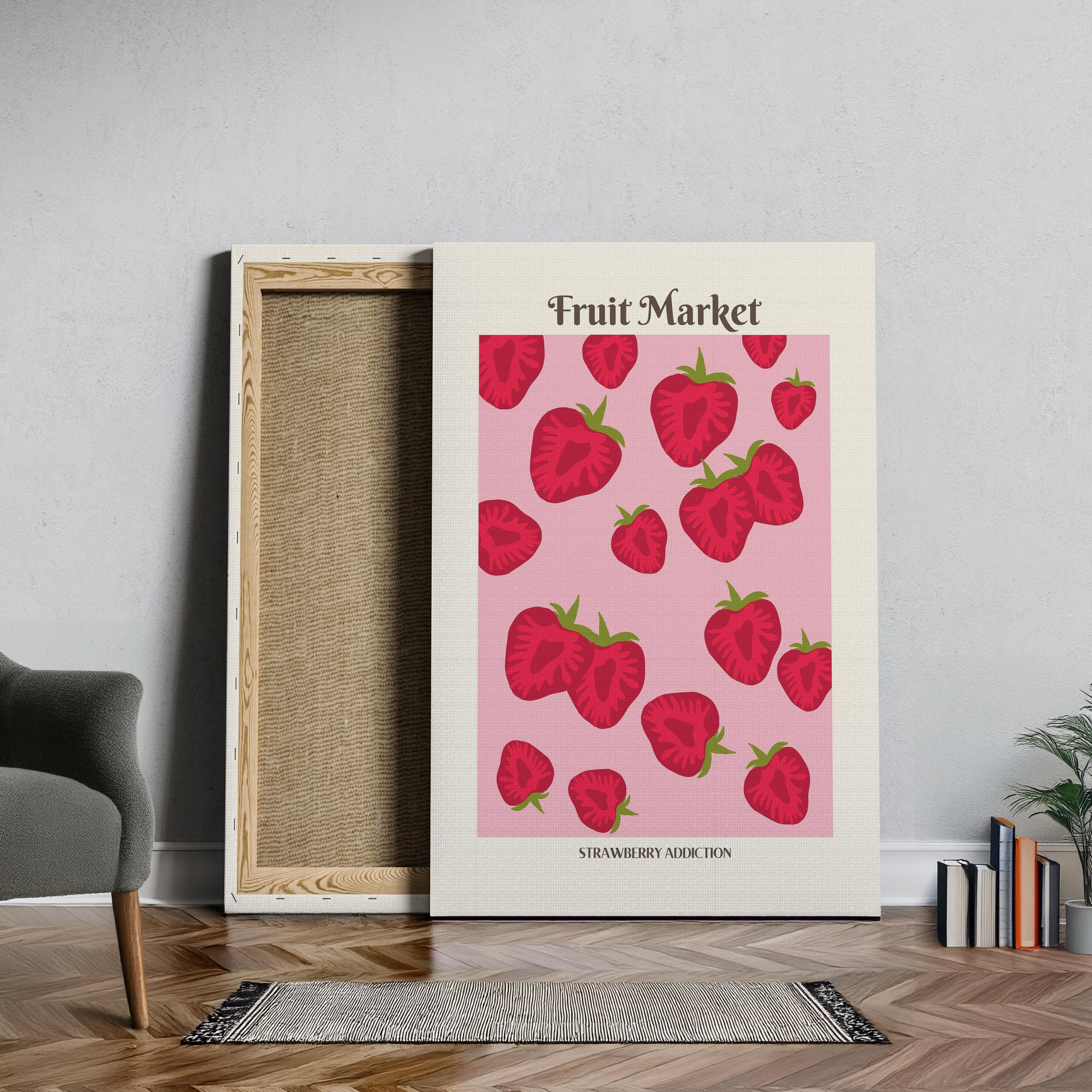 Pink Strawberry Addiction Kitchen Fruit Market - Framed Canvas Wall Art Print | House Prints