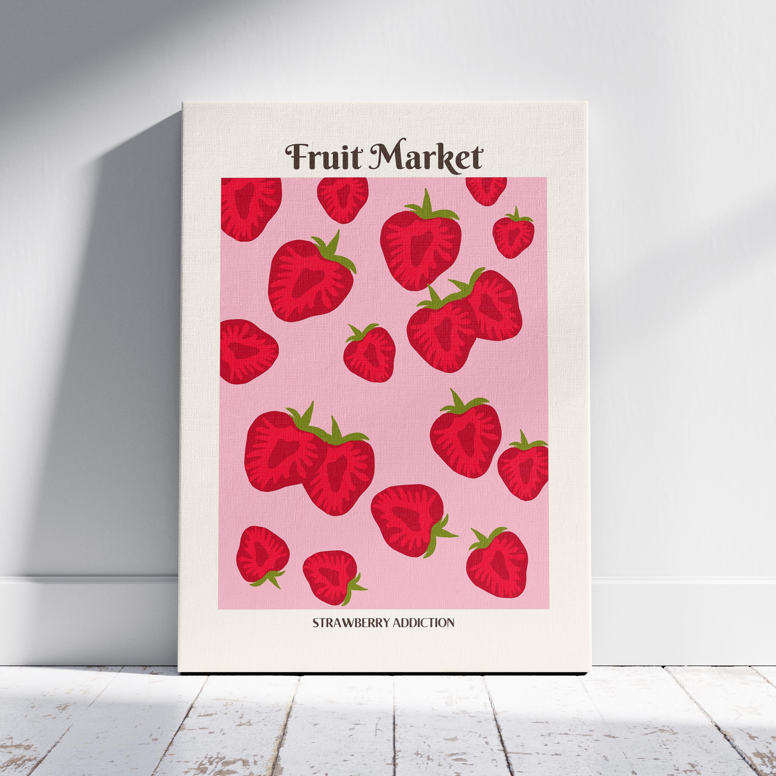 Pink Strawberry Addiction Kitchen Fruit Market - Framed Canvas Wall Art Print | House Prints