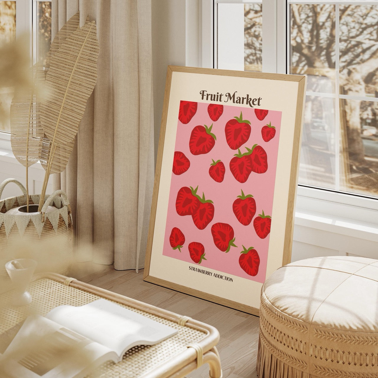 Pink Strawberry Addiction Kitchen Fruit Market - Rolled Poster Wall Art Print | House Prints