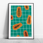 Vibrant Papayas on Green Grid - Rolled Poster Wall Art Print | House Prints