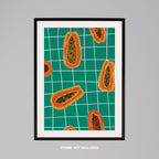 Vibrant Papayas on Green Grid - Rolled Poster Wall Art Print | House Prints
