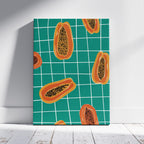 Vibrant Papayas on Green Grid - Framed Canvas Wall Art Print | House Prints
