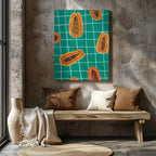 Vibrant Papayas on Green Grid - Framed Canvas Wall Art Print | House Prints