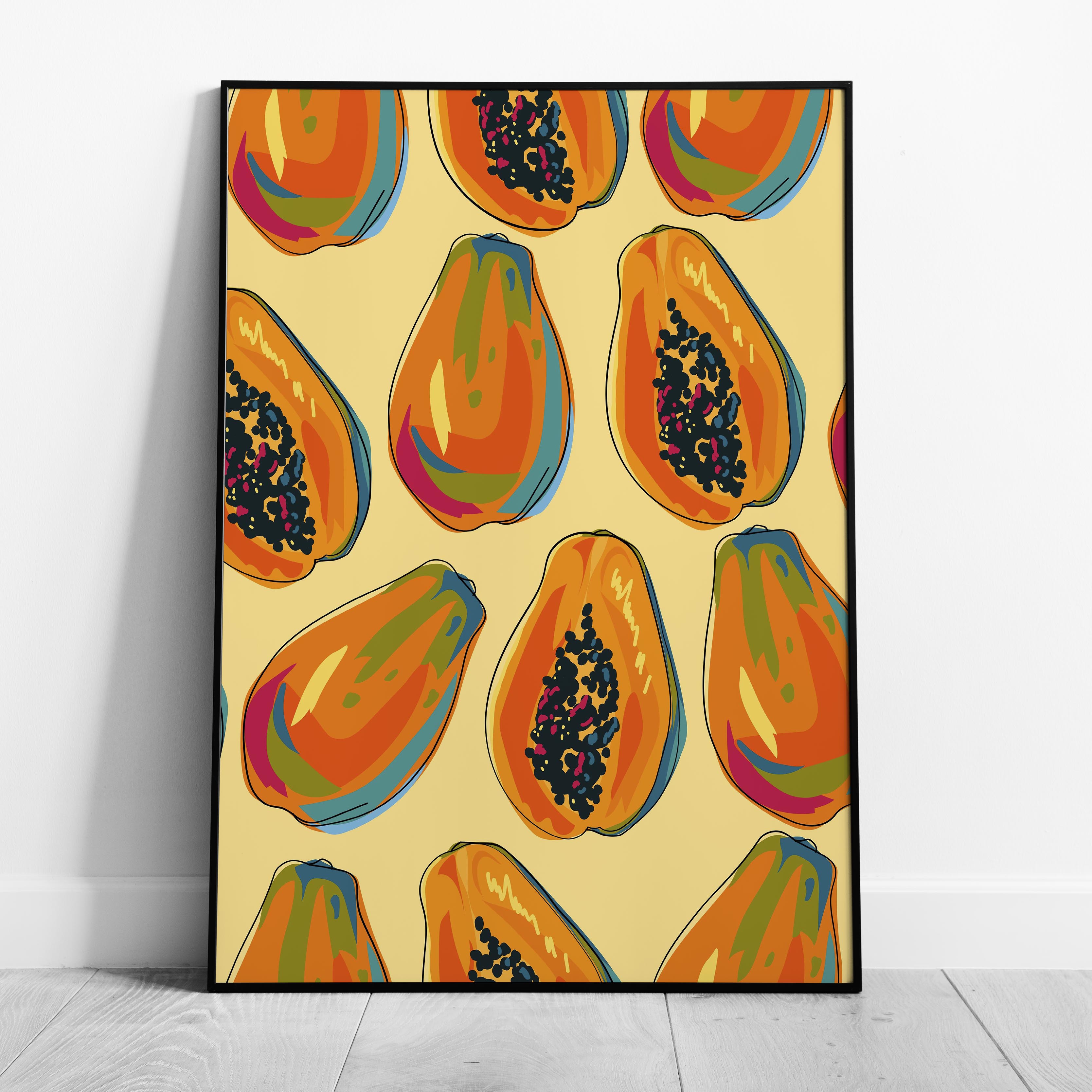 Tropical Papaya Paradise Pattern - Rolled Poster Wall Art Print | House Prints