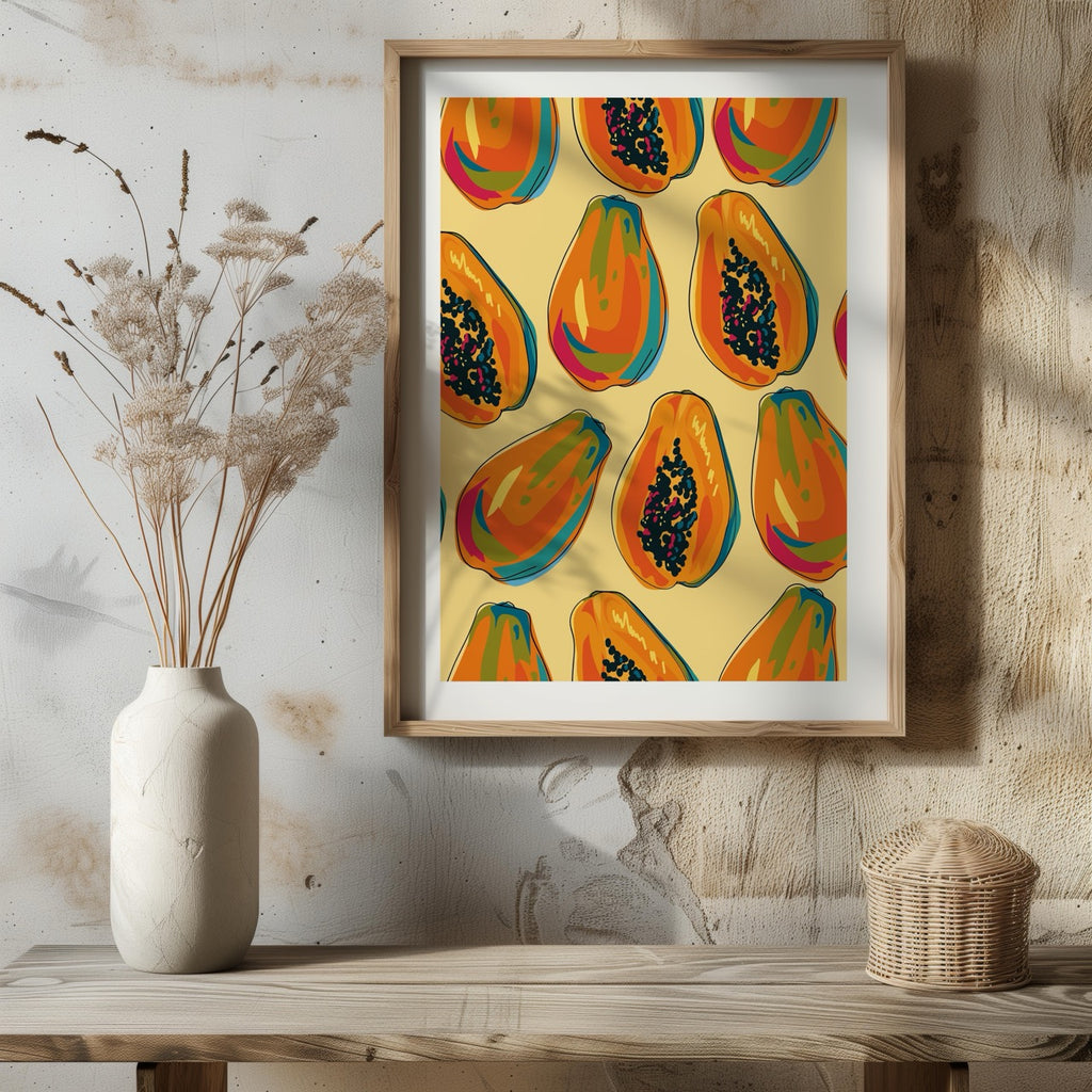 Tropical Papaya Paradise Pattern - Rolled Poster Wall Art Print | House Prints