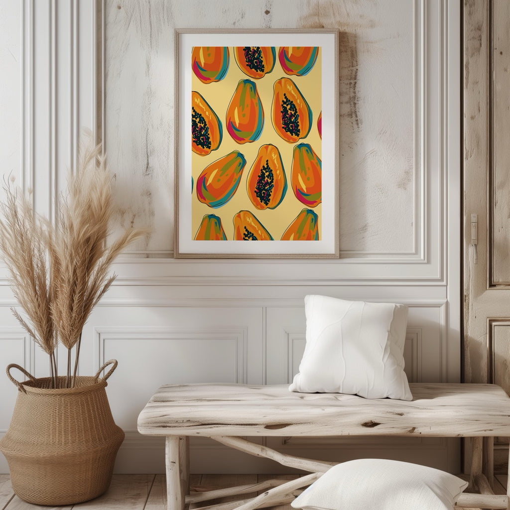 Tropical Papaya Paradise Pattern - Rolled Poster Wall Art Print | House Prints