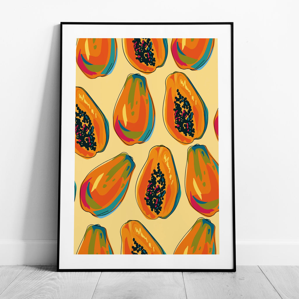 Tropical Papaya Paradise Pattern - Rolled Poster Wall Art Print | House Prints
