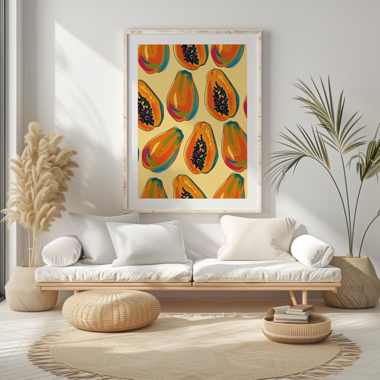 Tropical Papaya Paradise Pattern - Rolled Poster Wall Art Print | House Prints