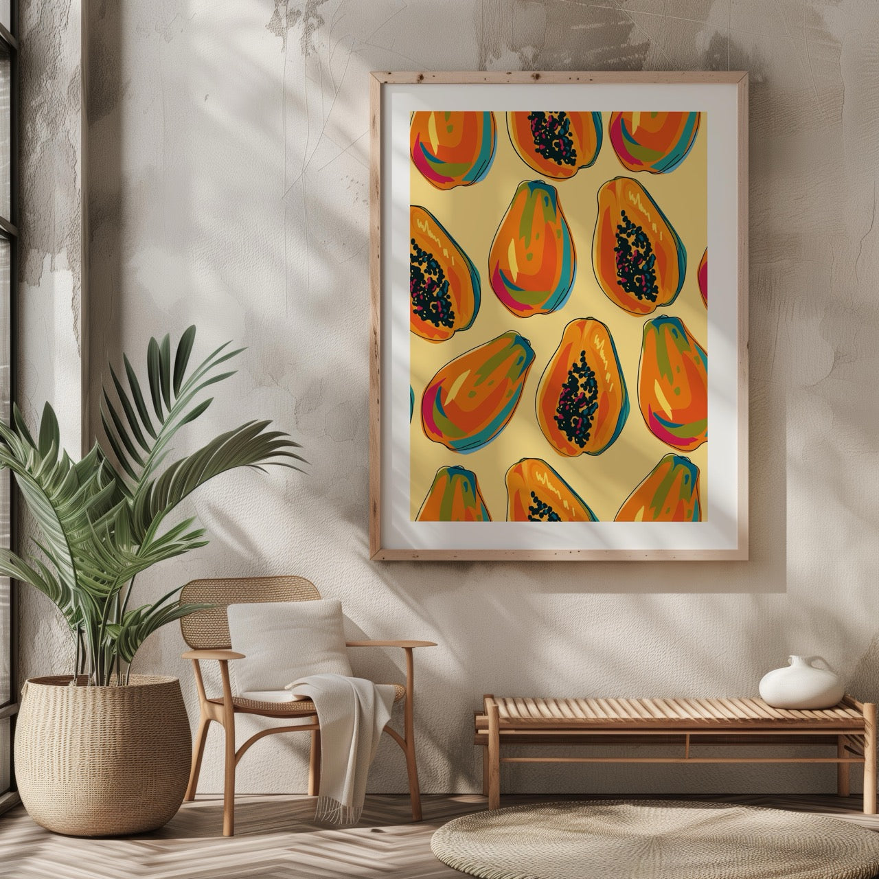 Tropical Papaya Paradise Pattern - Rolled Poster Wall Art Print | House Prints