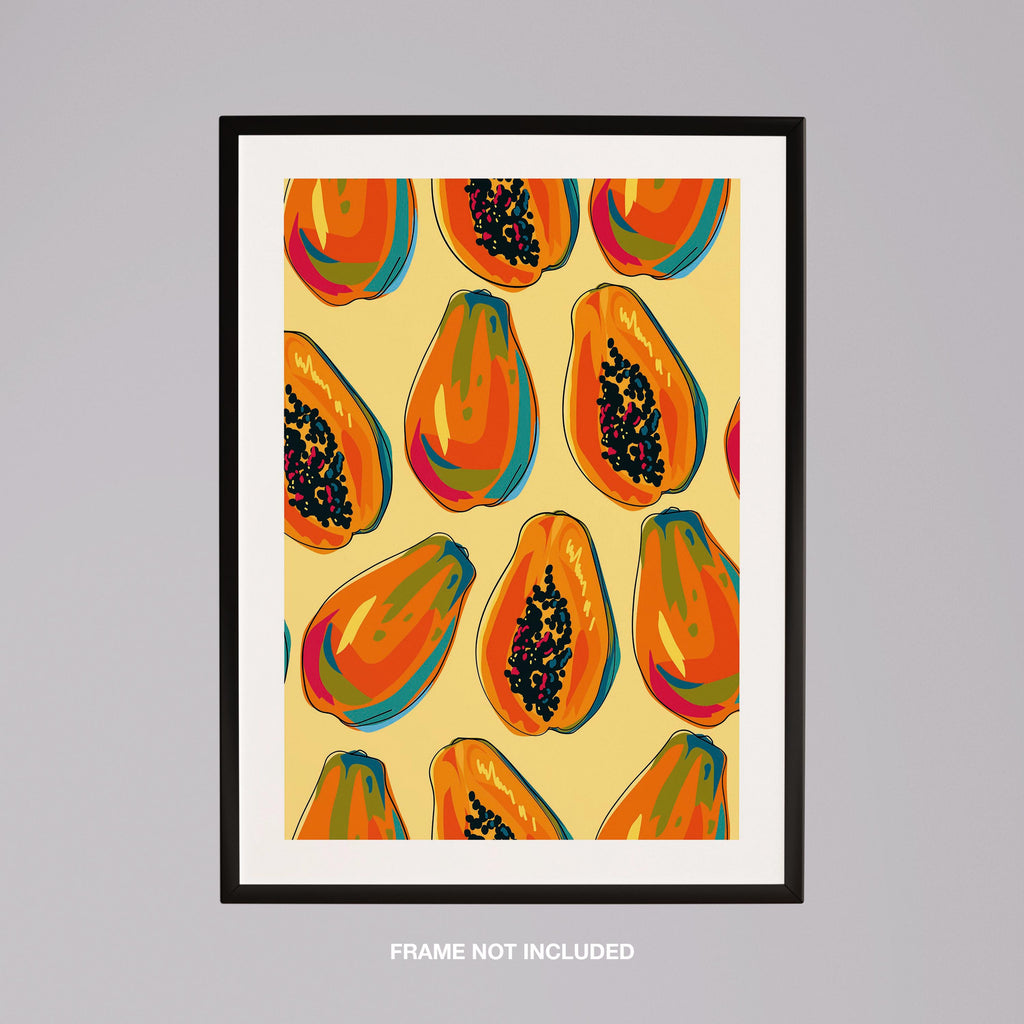 Tropical Papaya Paradise Pattern - Rolled Poster Wall Art Print | House Prints