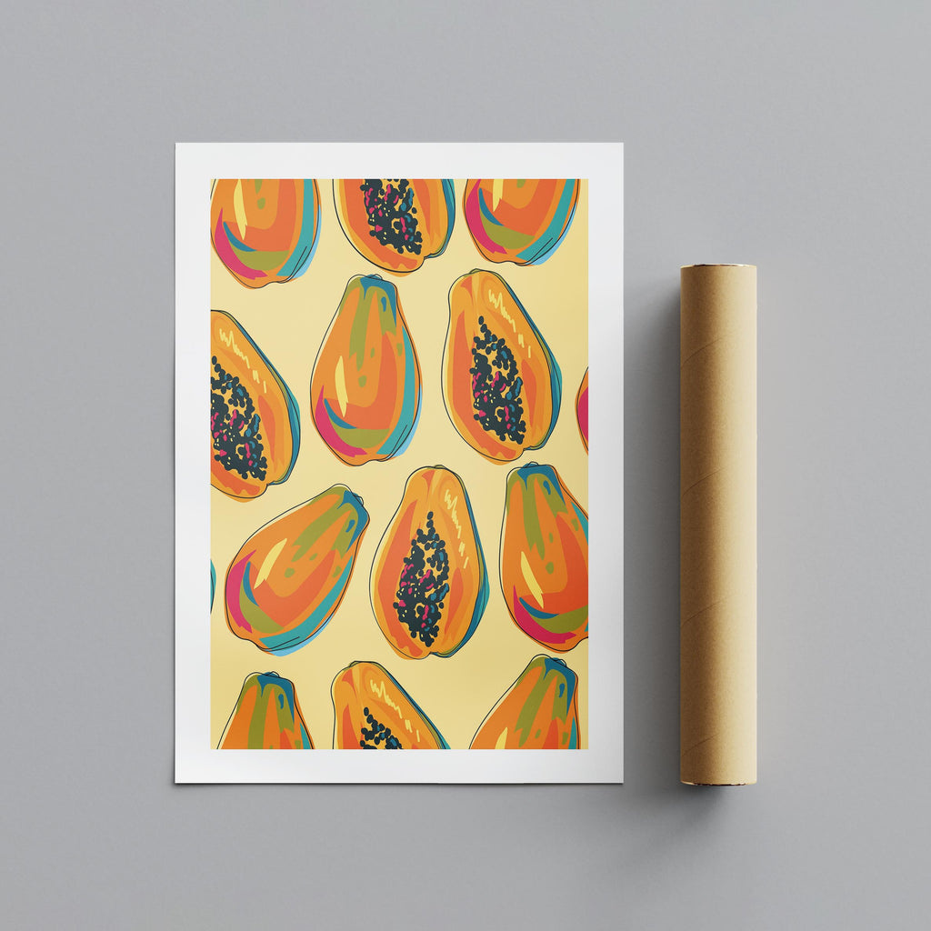 Tropical Papaya Paradise Pattern - Rolled Poster Wall Art Print | House Prints