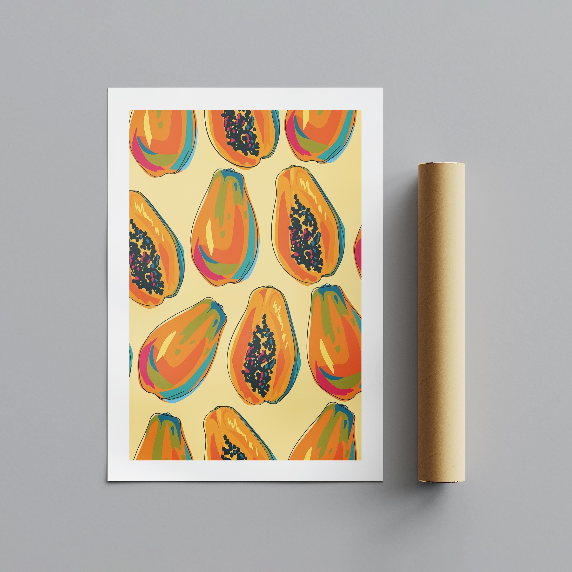 Tropical Papaya Paradise Pattern - Rolled Poster Wall Art Print | House Prints